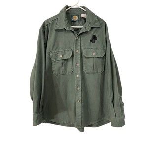Vintage Cabelas Shirt Mens 2XL Olive Green Black Lab Button Up Thick Made in USA